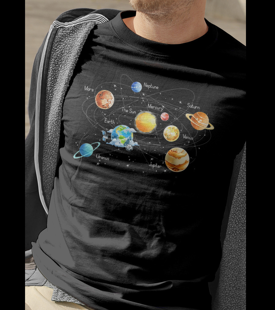 Solar System Chart Educational Science Planets Diagram Mars Venus Earth Jupiter Saturn Uranus Neptune Mercury The Sun T-Shirt