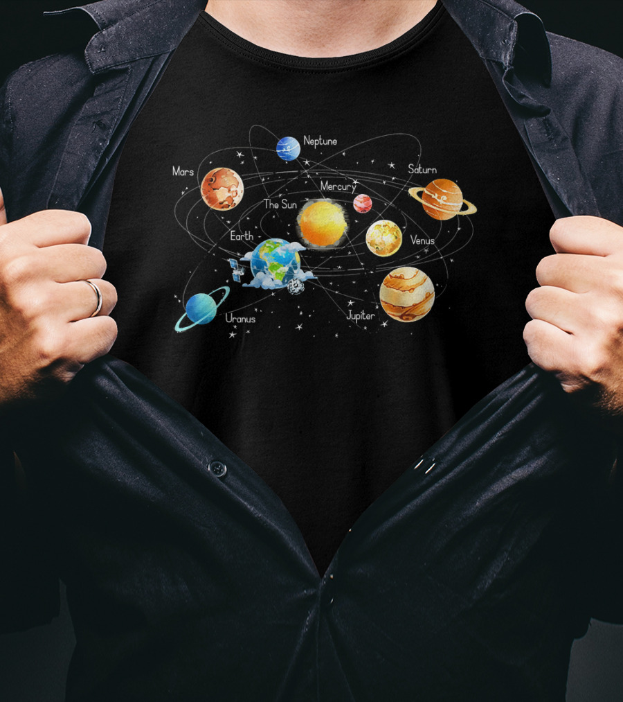Solar System Chart Educational Science Planets Diagram Mars Venus Earth Jupiter Saturn Uranus Neptune Mercury The Sun T-Shirt