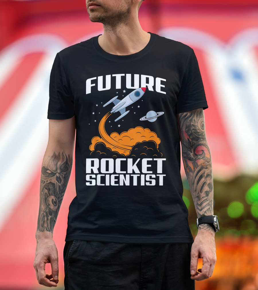 Future Rocket Scientist Spaceship Blast Off with Planet Saturn T-Shirt