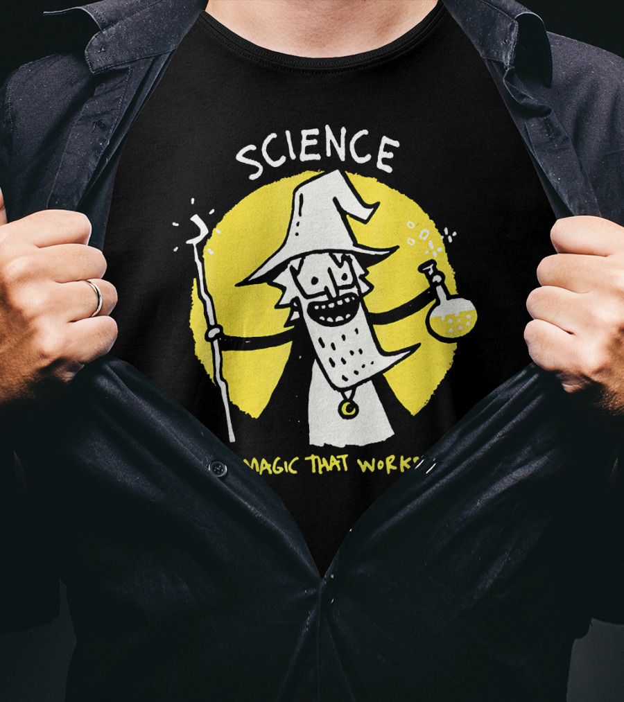Science Magic That Works Wizard With Beaker And Staff T-Shirt