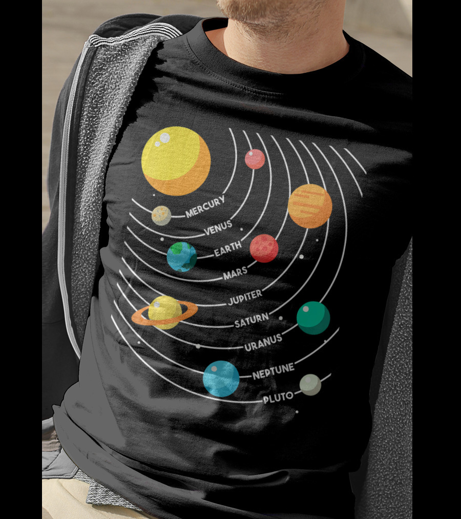Mercury Venus Earth Mars Jupiter Saturn Uranus Neptune Pluto Solar System Science T-Shirt