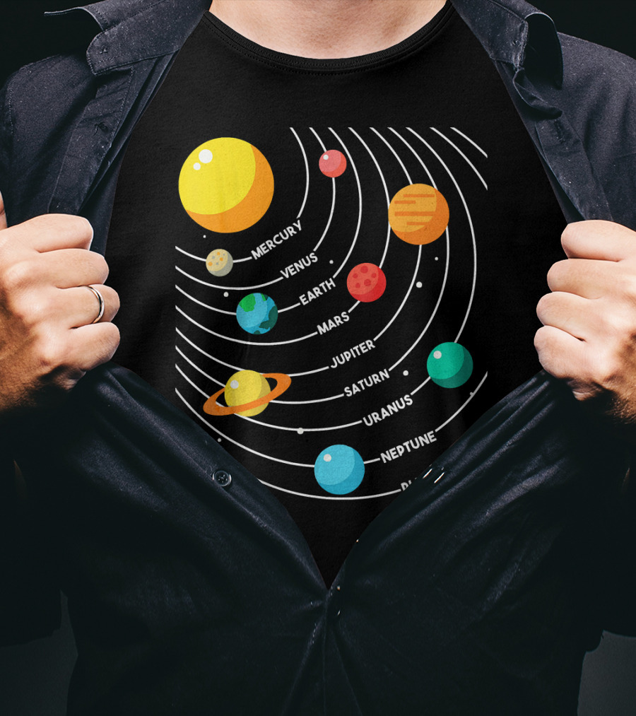 Mercury Venus Earth Mars Jupiter Saturn Uranus Neptune Pluto Solar System Science T-Shirt