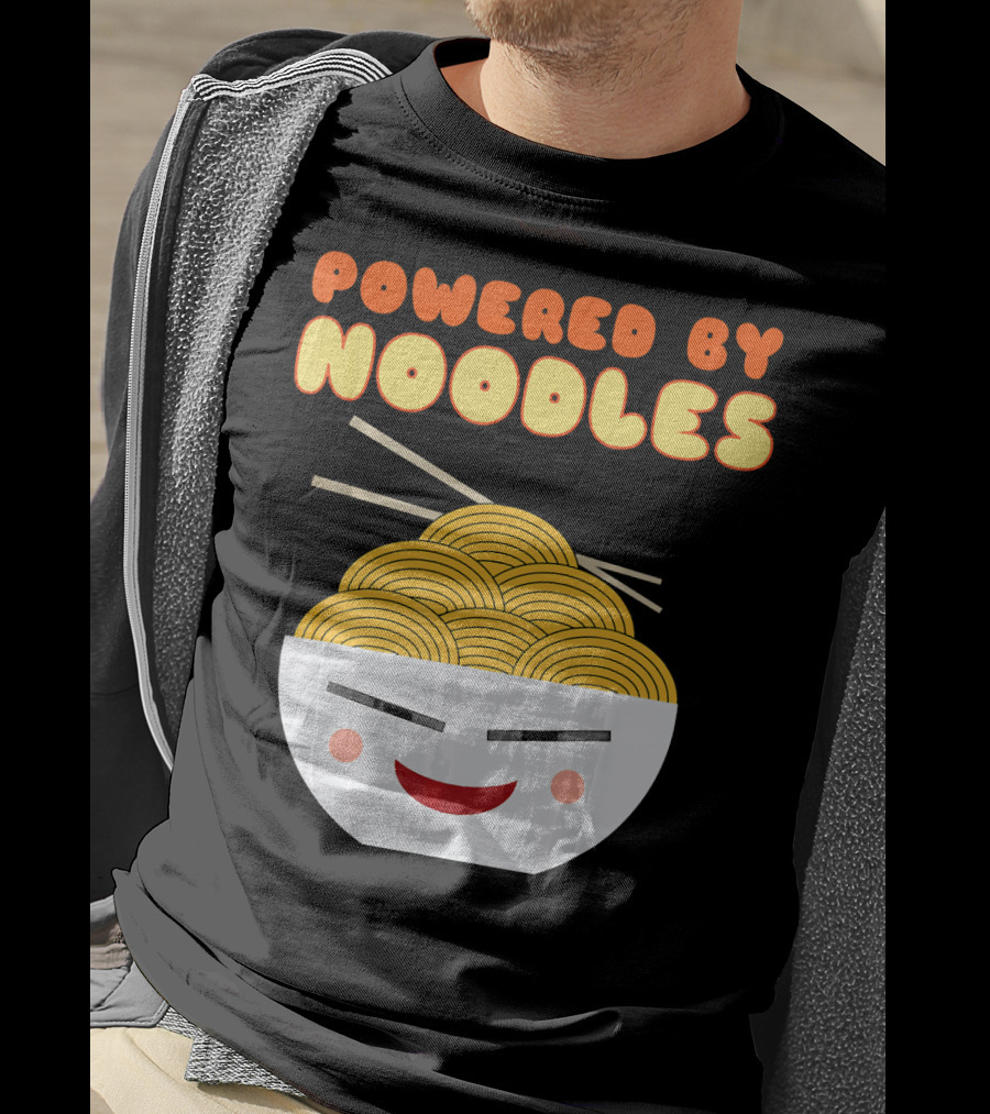 Powered By Noodles Cute Bowl With Spicy Smiling Face T-Shirt