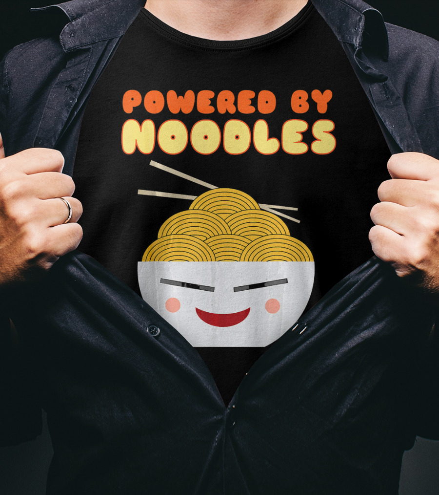 Powered By Noodles Cute Bowl With Spicy Smiling Face T-Shirt
