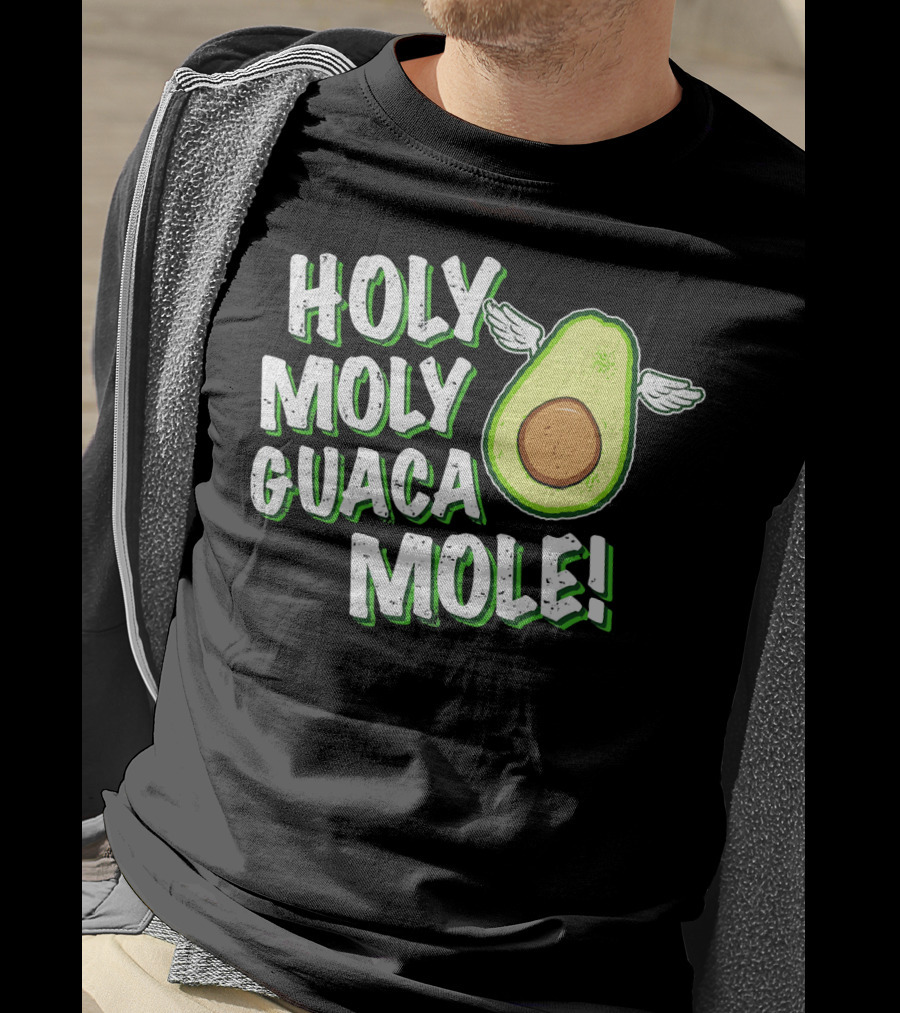 Holy Moly Guacamole Winged Avocado Funny Phrase T-Shirt