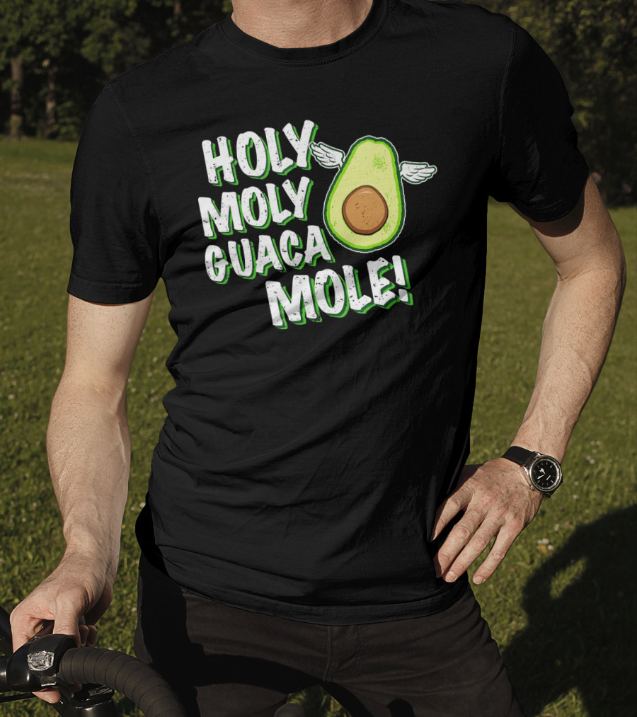 Holy Moly Guacamole Winged Avocado Funny Phrase T-Shirt