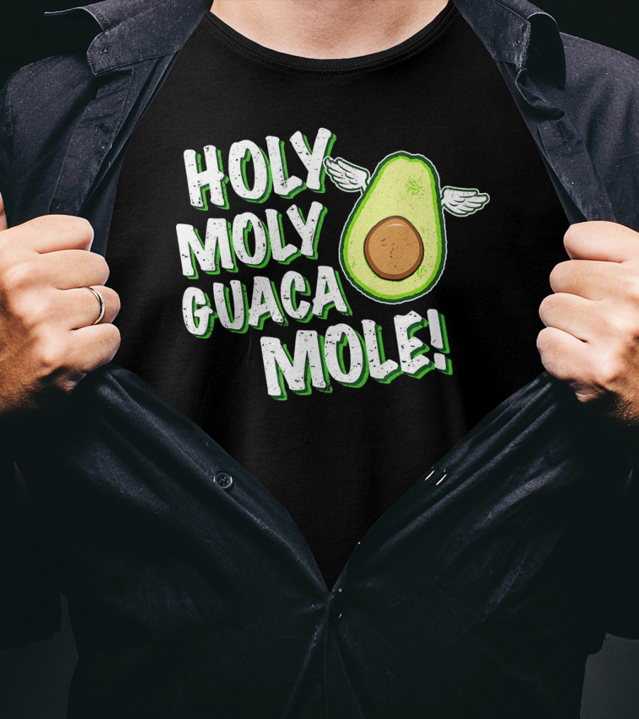 Holy Moly Guacamole Winged Avocado Funny Phrase T-Shirt