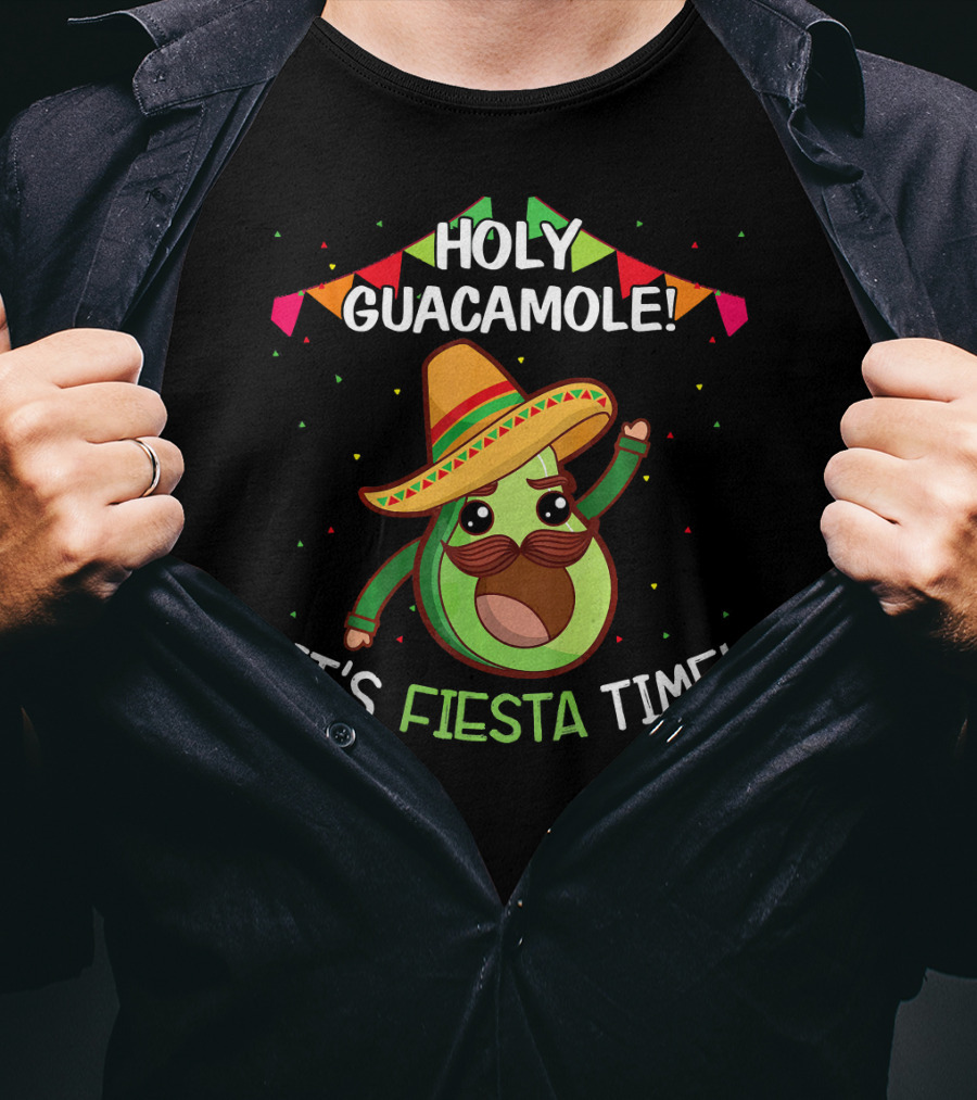 Holy Guacamole It's Fiesta Time Mexican Avocado Sombrero Celebrations T-Shirt