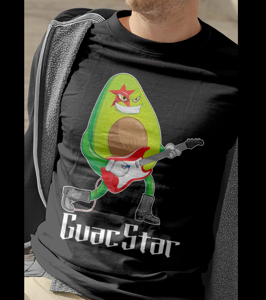 Guac Star Avocado Rock Star Playing Guitar With Red Boots T-Shirt