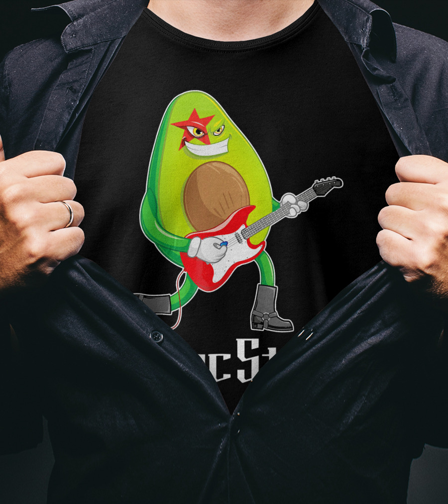 Guac Star Avocado Rock Star Playing Guitar With Red Boots T-Shirt