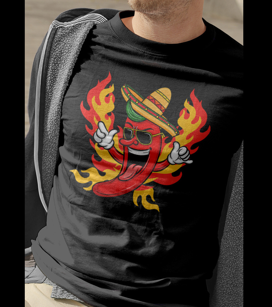 Cool Peppers Hot And Spicy Chili Flame Sombrero Party T-Shirt