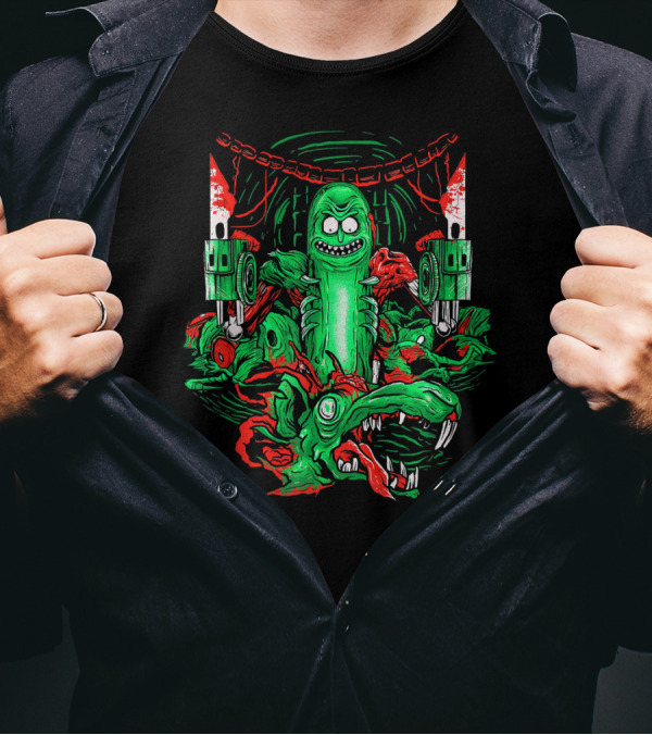 Rick And Morty Pickle Rick With Rats In Sewers And Blades T-Shirt