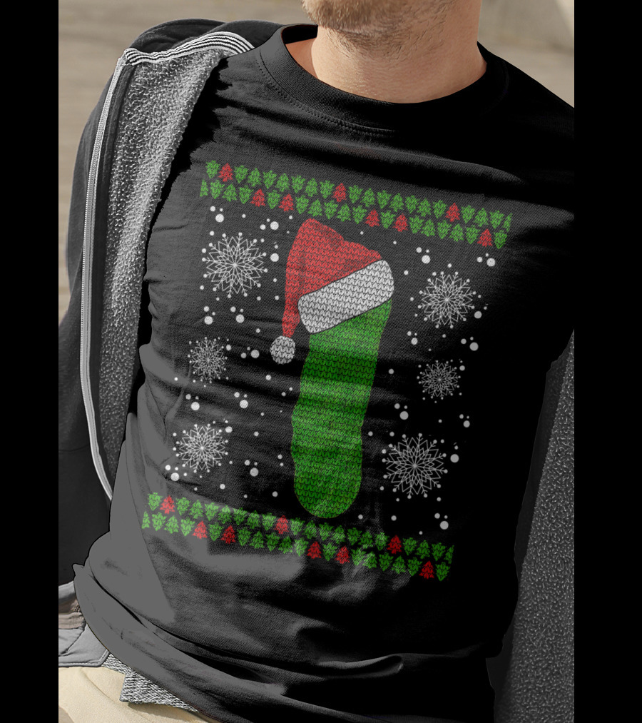 Christmas Pickle With Santa Hat Ugly Long Sleeve T-Shirt