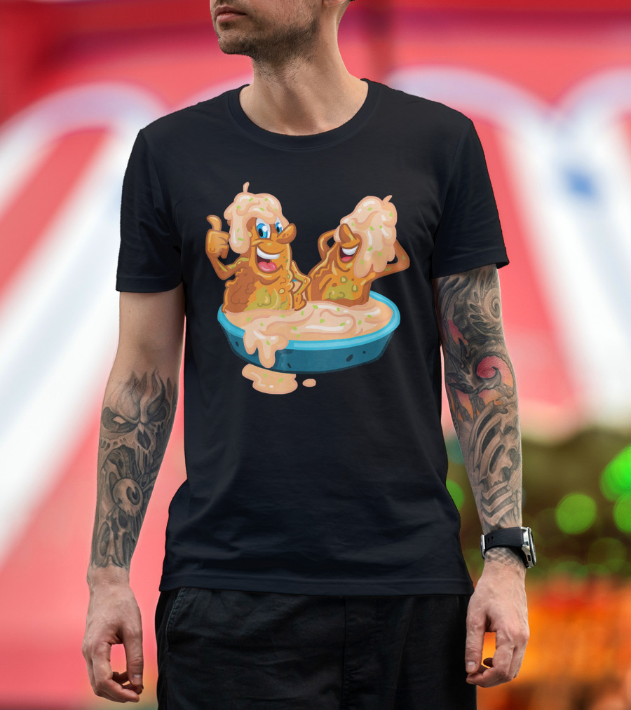 Fried Pickles Funny Trendy Cartoon Dipping Pool Party T-Shirt