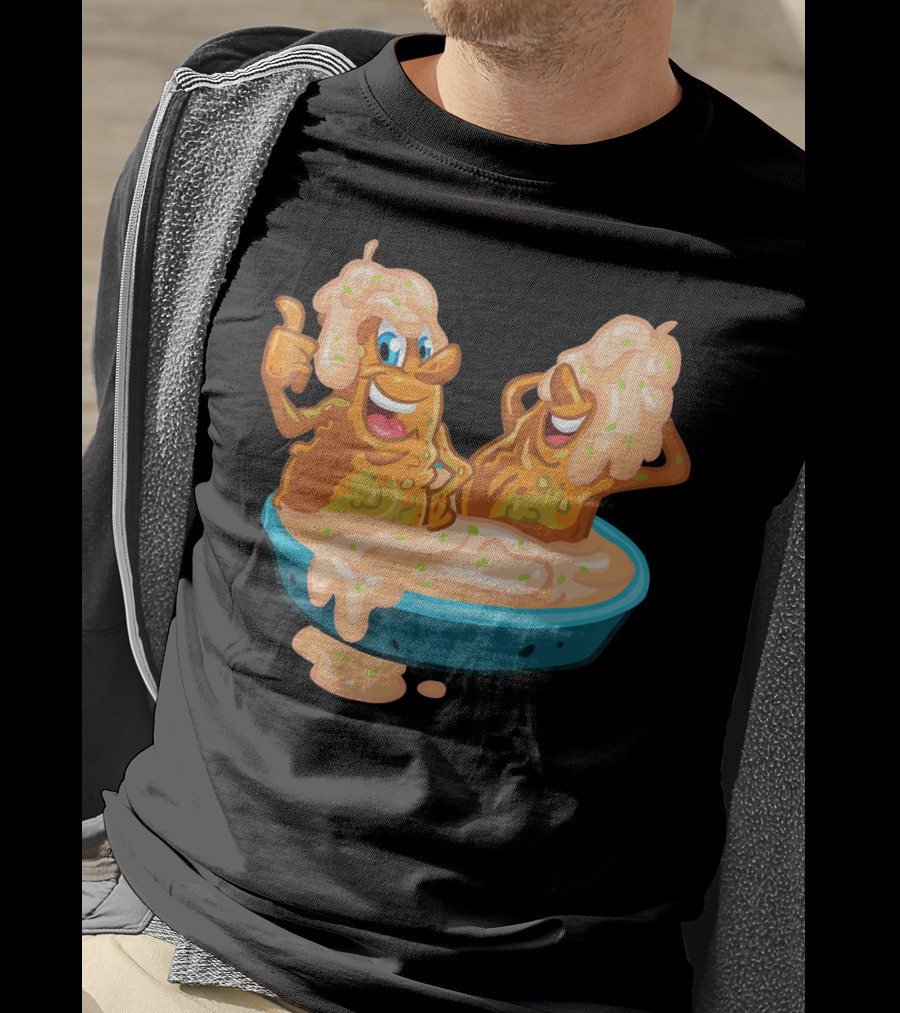 Fried Pickles Funny Trendy Cartoon Dipping Pool Party T-Shirt