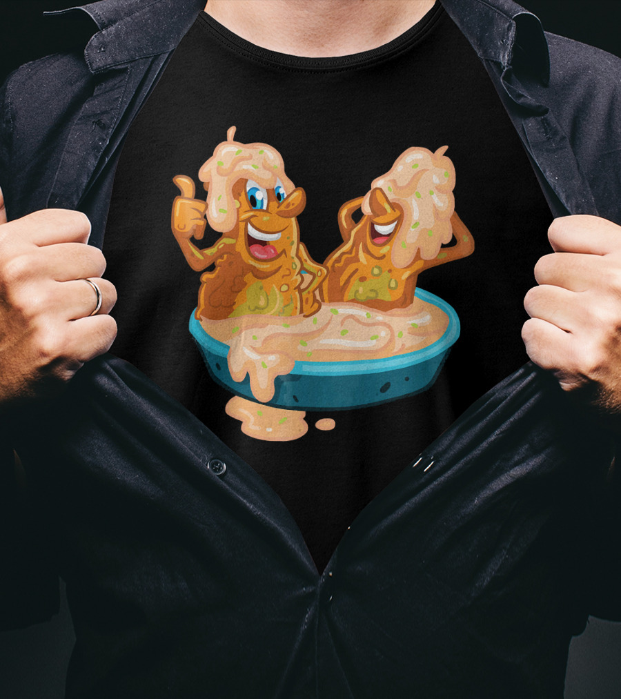 Fried Pickles Funny Trendy Cartoon Dipping Pool Party T-Shirt