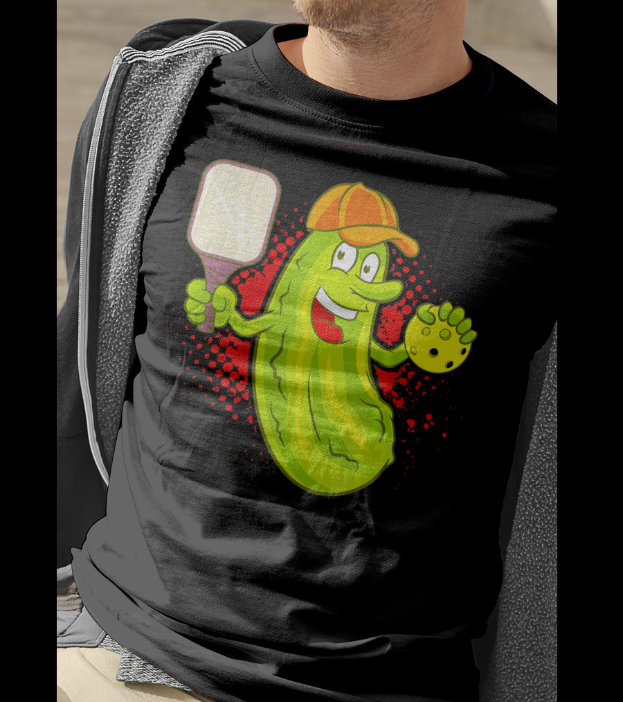 Pickleball Pickle Funny Humor With Paddle And Ball T-Shirt