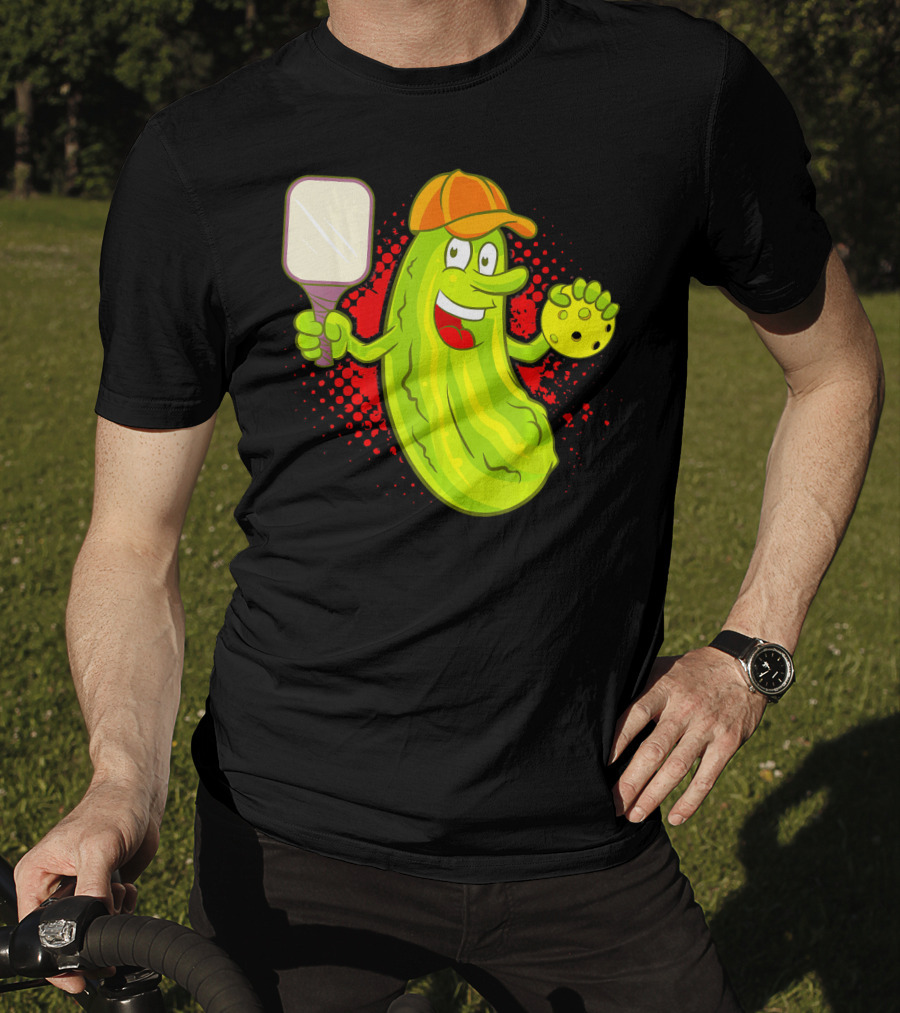 Pickleball Pickle Funny Humor With Paddle And Ball T-Shirt