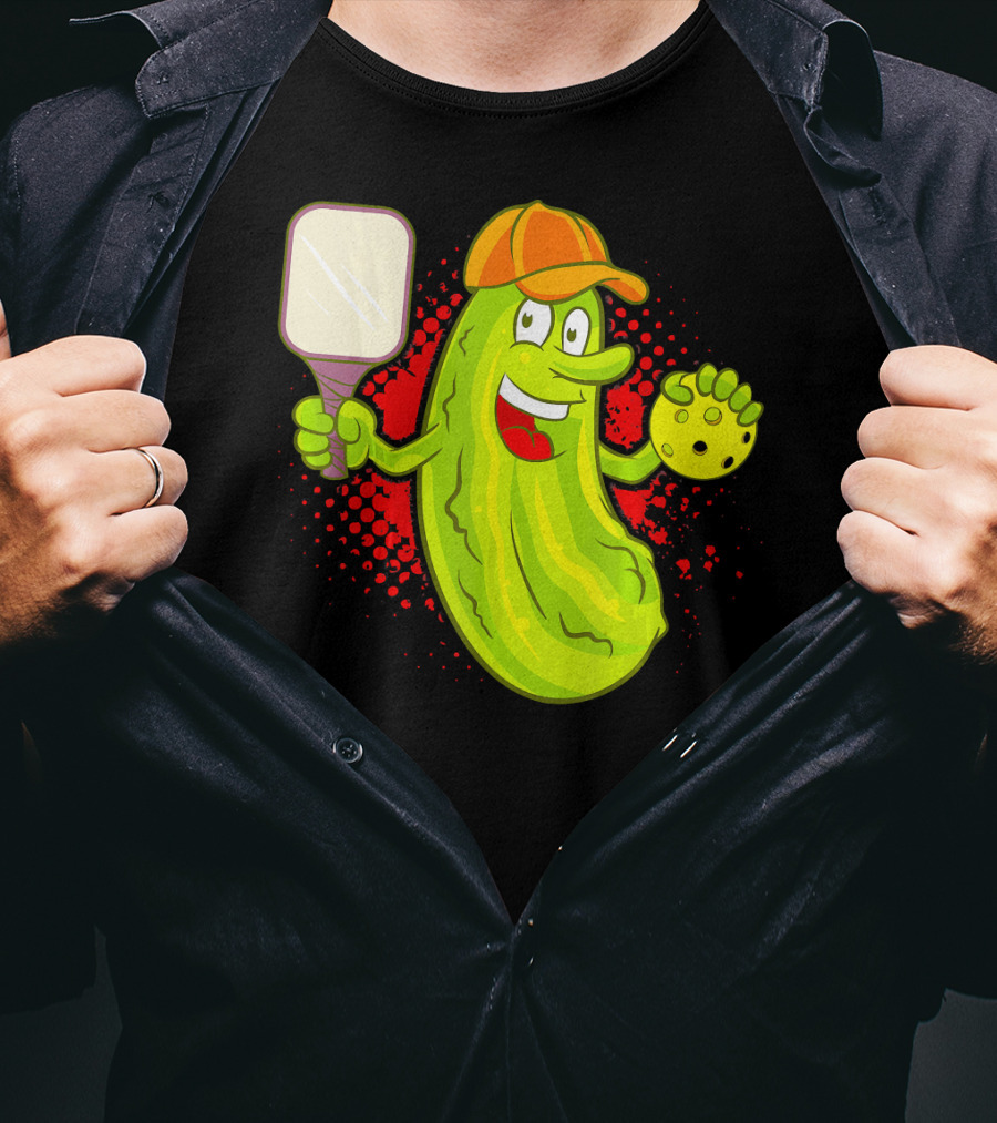 Pickleball Pickle Funny Humor With Paddle And Ball T-Shirt