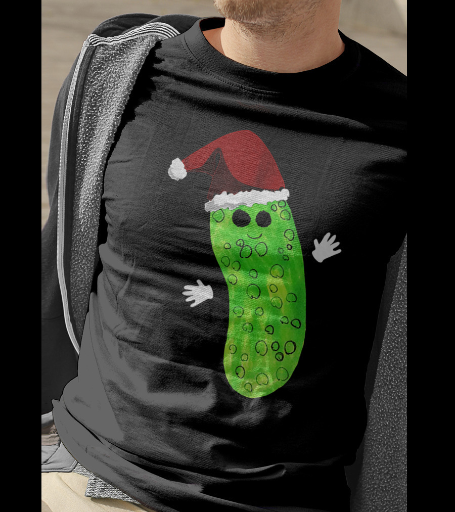 Christmas Pickle Wearing Santa Hat T-Shirt