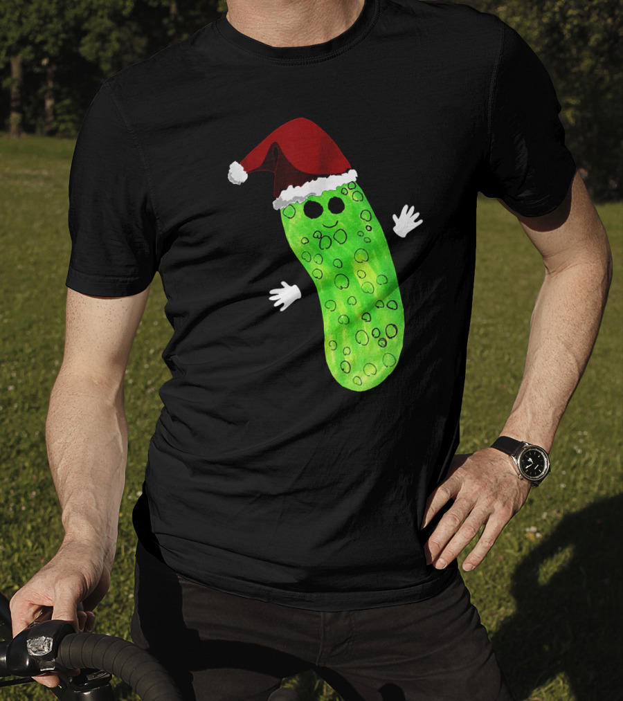 Christmas Pickle Wearing Santa Hat T-Shirt