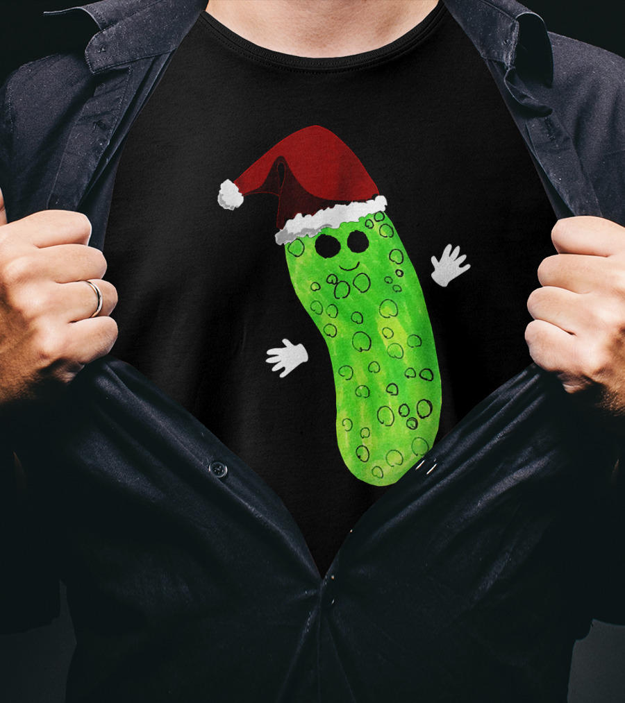 Christmas Pickle Wearing Santa Hat T-Shirt