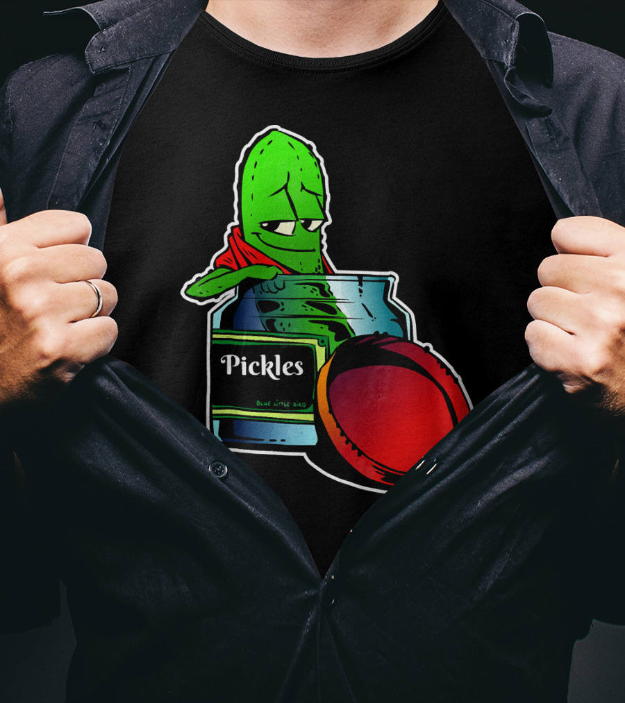 Pickles In Jar Funny Pickle Lover With Blue Lid And Red Sauce T-Shirt