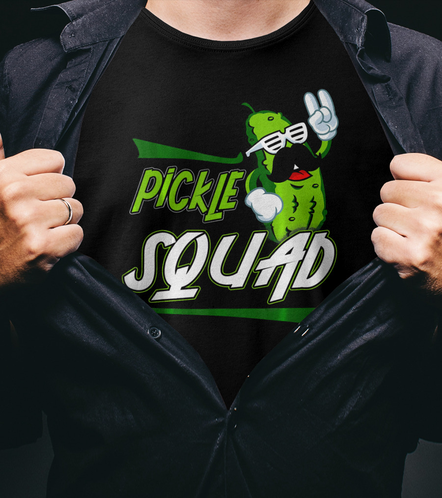 Pickle Squad Great Pickles Lover Retro Cool Mustache Rocker T-Shirt