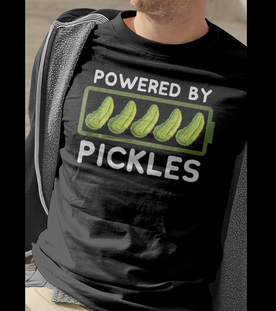 Powered By Pickles Pickle Battery T-Shirt