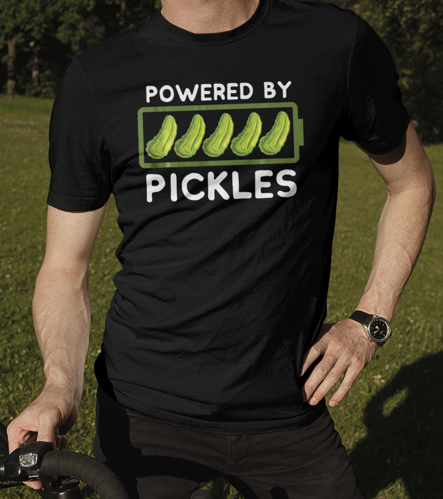 Powered By Pickles Pickle Battery T-Shirt