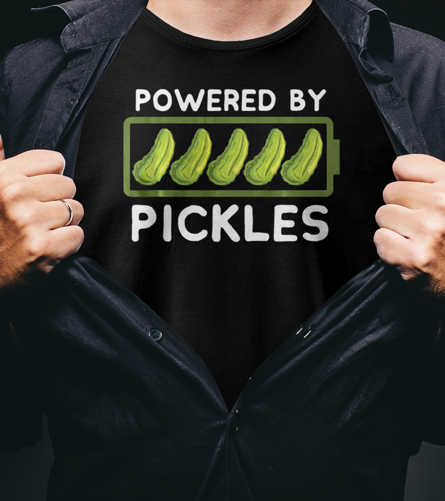 Powered By Pickles Pickle Battery T-Shirt