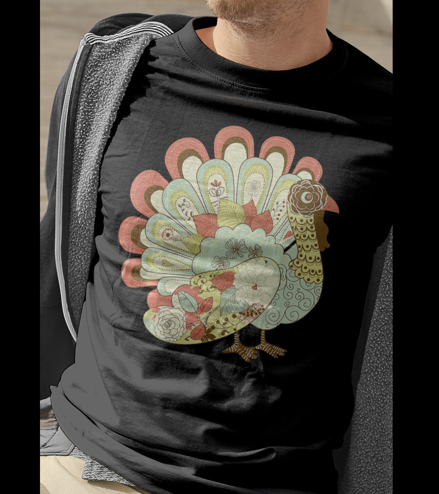 Retro Thanksgiving Turkey Vintage Floral T-Shirt
