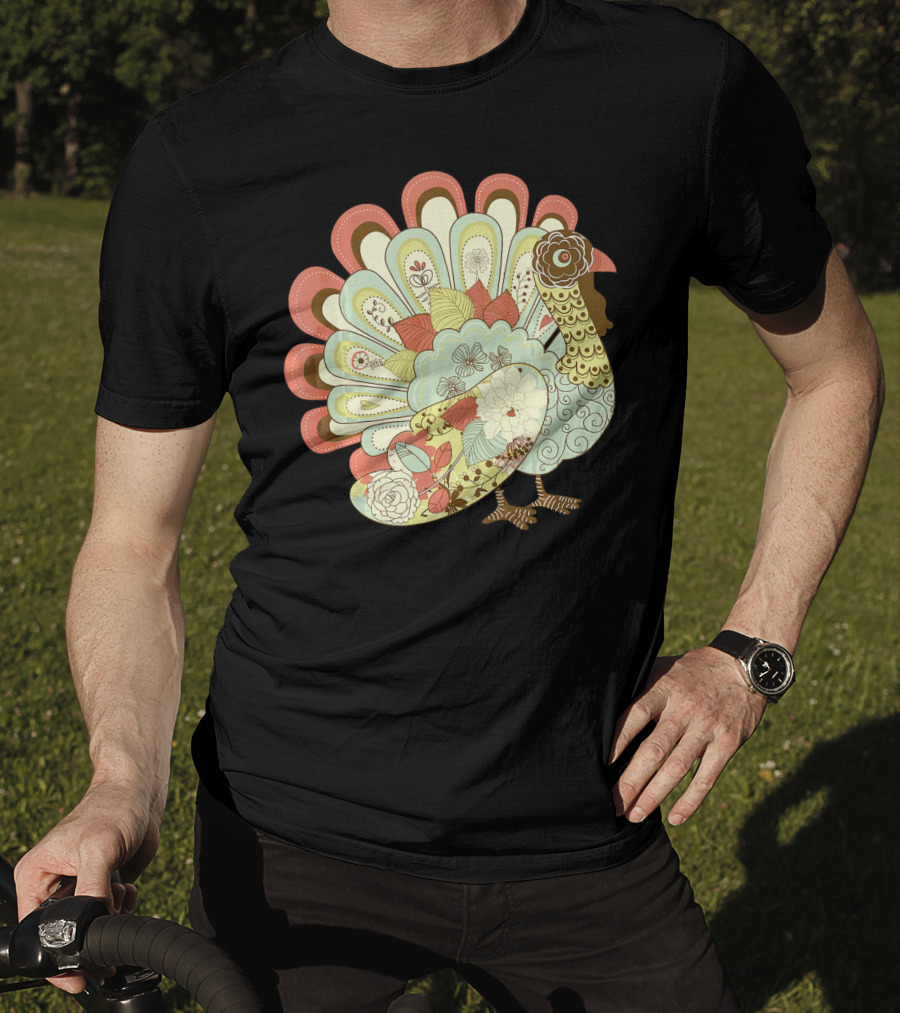 Retro Thanksgiving Turkey Vintage Floral T-Shirt