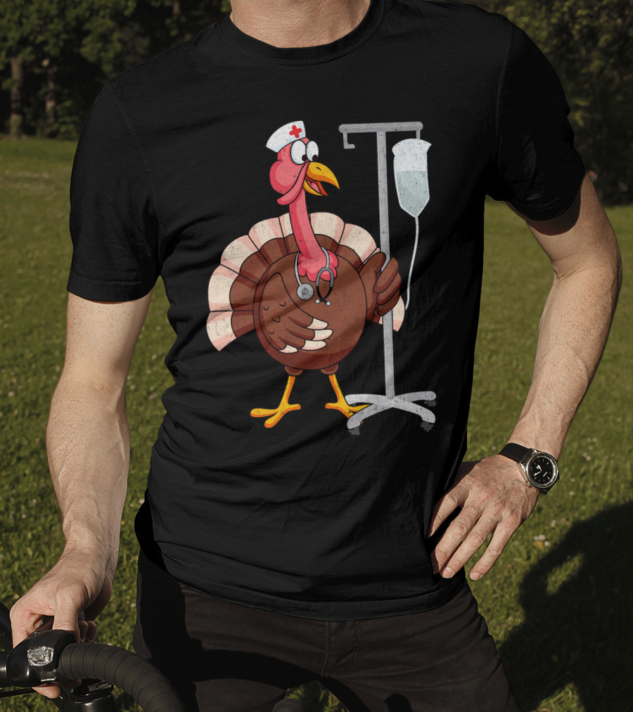Proud Nurse Turkey Funny Nurse With Stethoscope And IV Stand T-Shirt