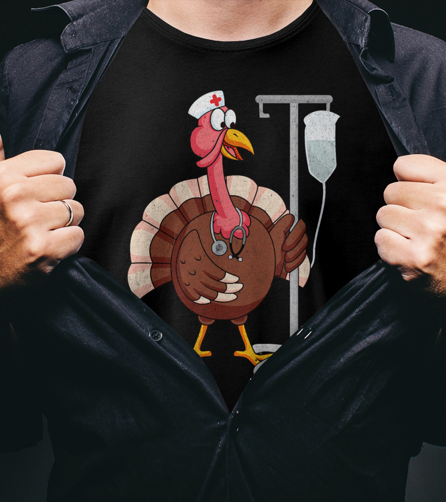 Proud Nurse Turkey Funny Nurse With Stethoscope And IV Stand T-Shirt