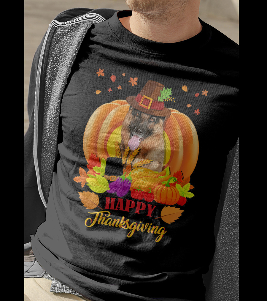 German Shepherd Happy Thanksgiving Pumpkin Harvest Dog T-Shirt