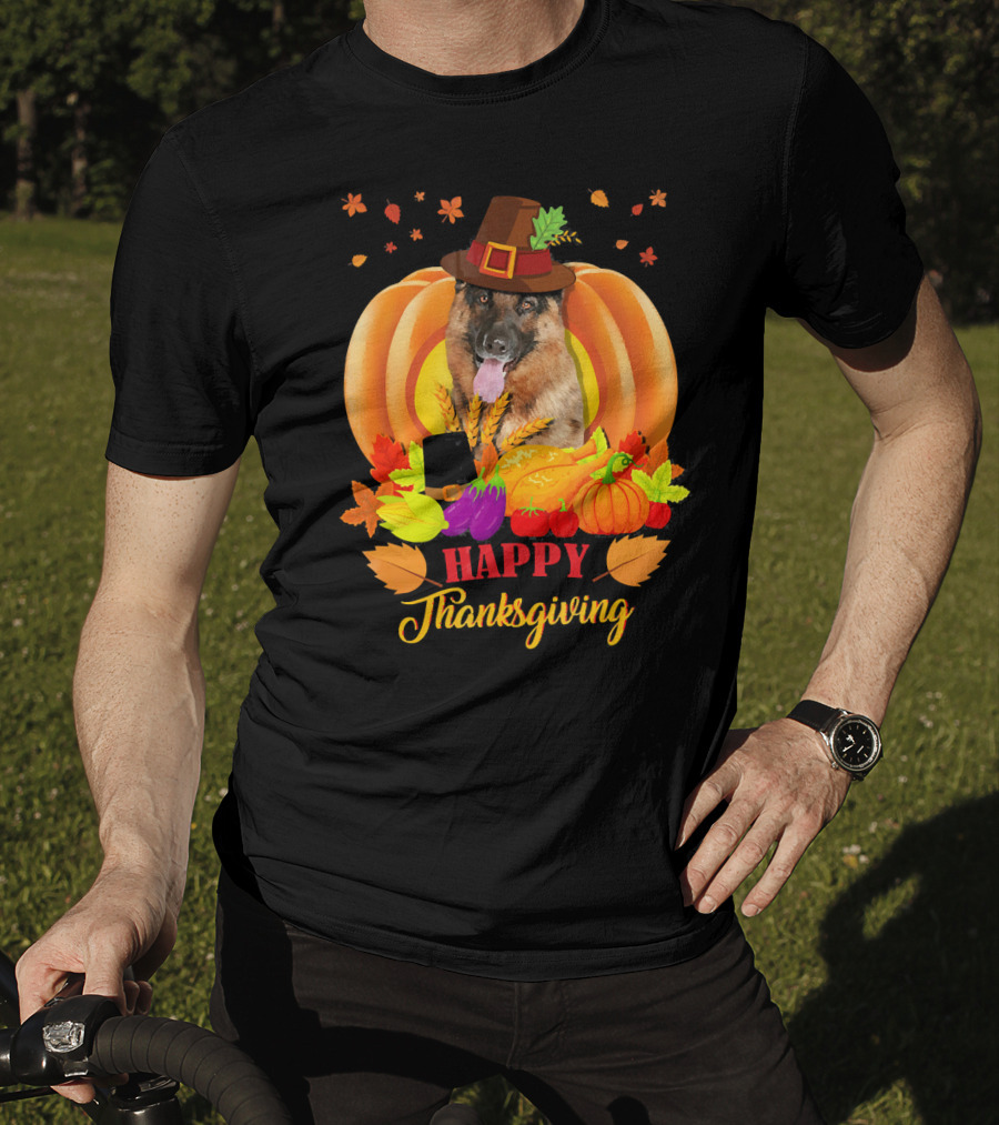 German Shepherd Happy Thanksgiving Pumpkin Harvest Dog T-Shirt