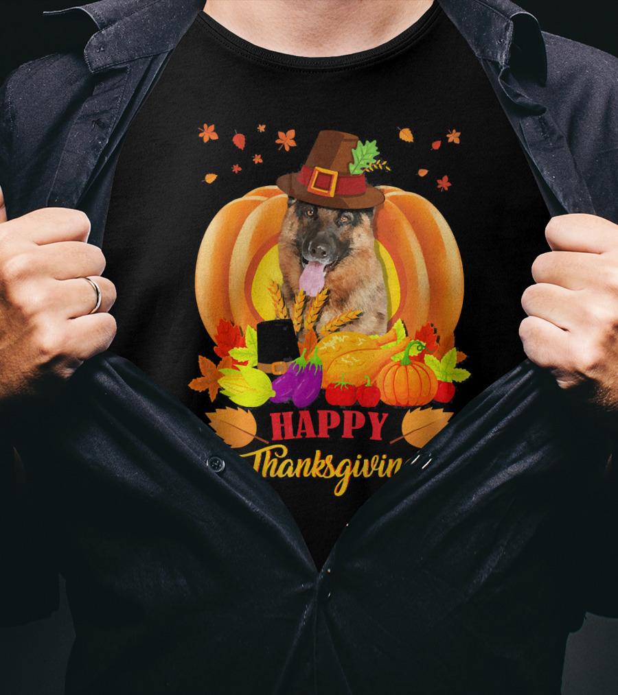 German Shepherd Happy Thanksgiving Pumpkin Harvest Dog T-Shirt