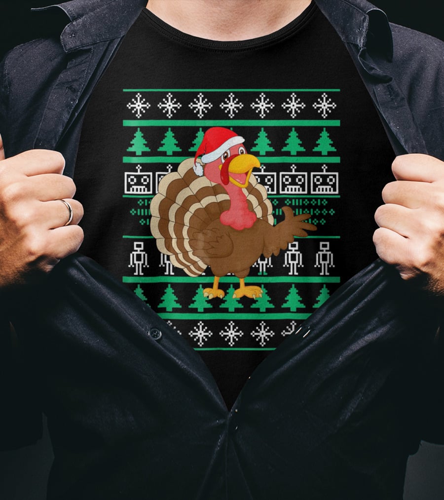 Turkey Santa Hat Ugly Christmas T-Shirt