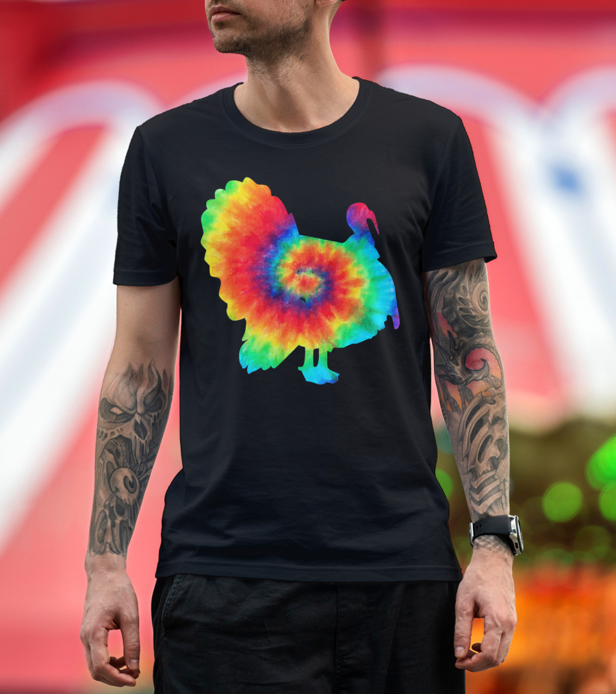 Tie Dye Turkey Thanksgiving Spiral Color Burst T-Shirt