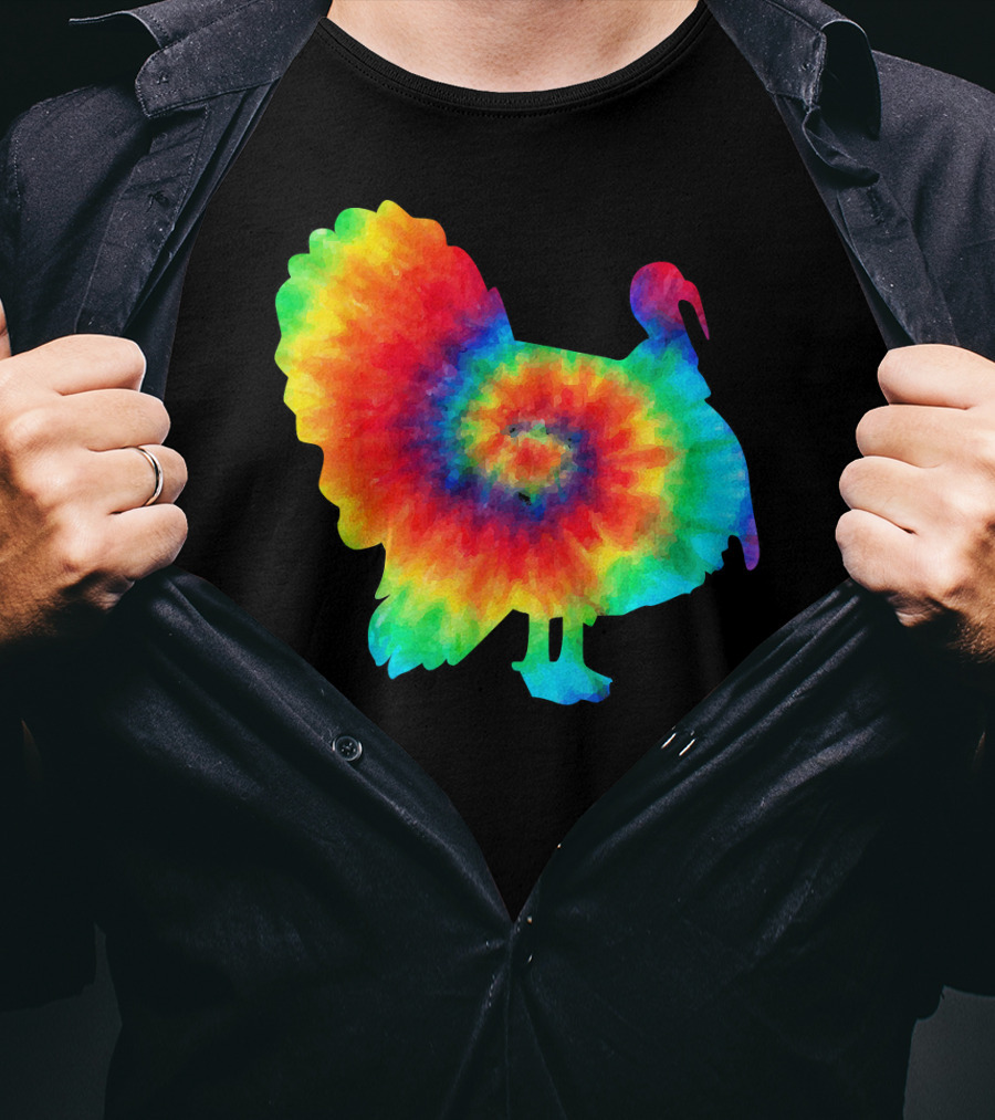 Tie Dye Turkey Thanksgiving Spiral Color Burst T-Shirt