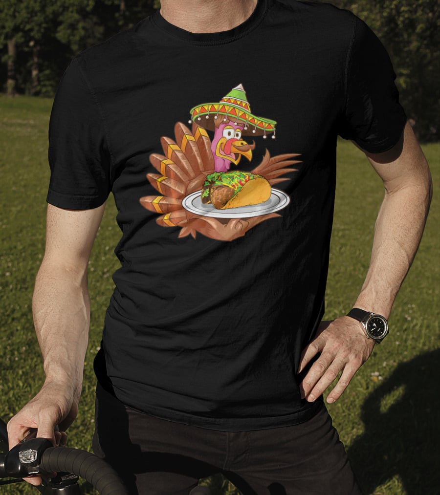 Cool Turkey Wearing Sombrero Holding Tacos T-Shirt