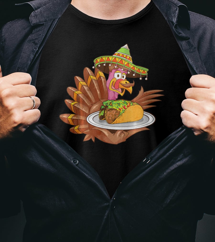Cool Turkey Wearing Sombrero Holding Tacos T-Shirt