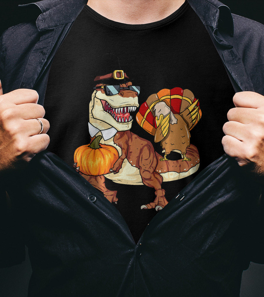 Thanksgiving Rex Dinosaur Dab Pumpkin Turkey T-Shirt