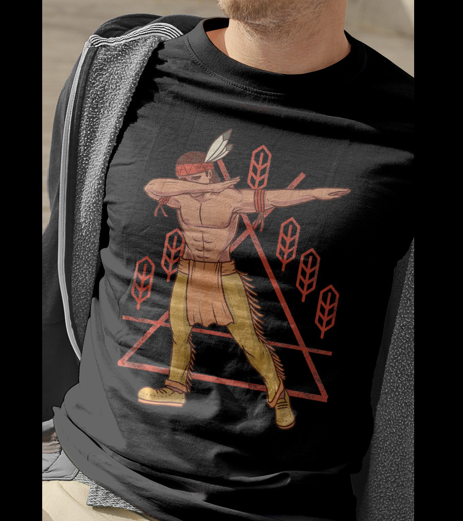 Thanksgiving Dabbing Native American Geometric Feather Motif T-Shirt