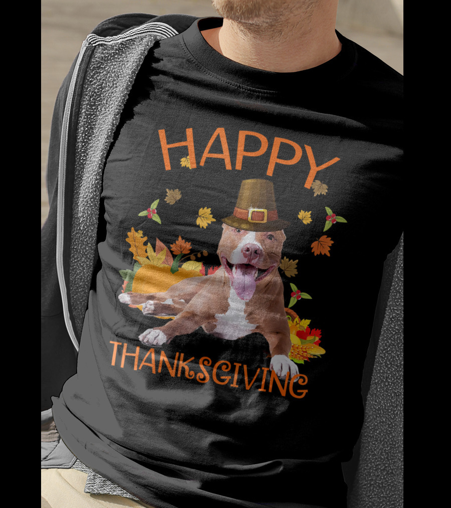 Happy Thanksgiving Pit Bull Turkey Funny Dogs T-Shirt
