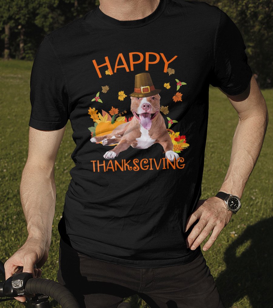 Happy Thanksgiving Pit Bull Turkey Funny Dogs T-Shirt
