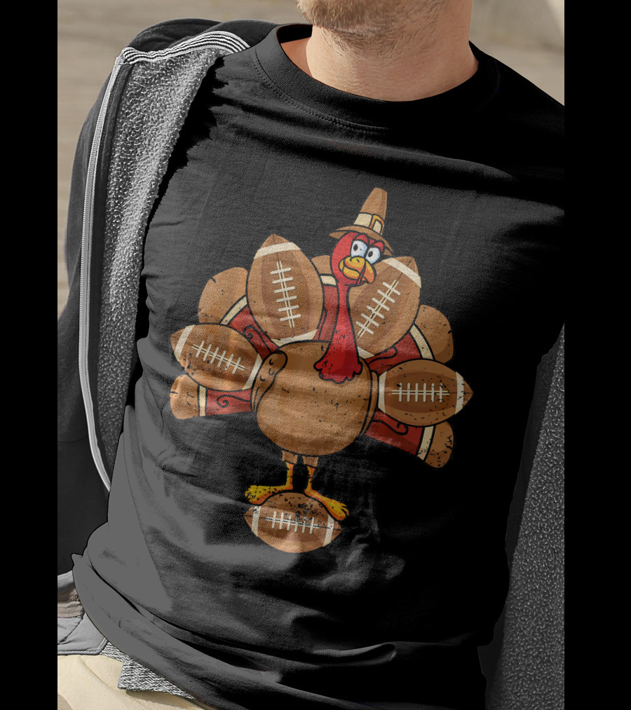 Thanksgiving Turkey With Football Feathers T-Shirt