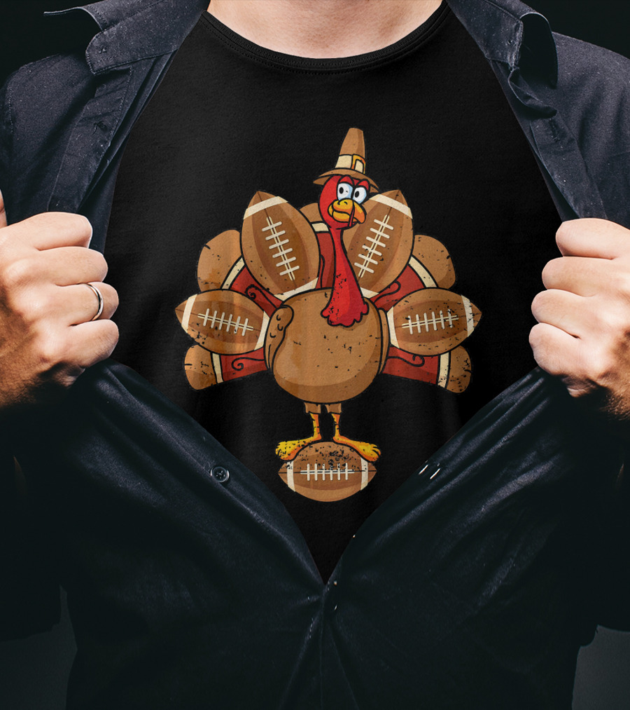 Thanksgiving Turkey With Football Feathers T-Shirt