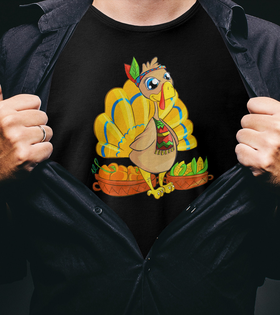 Thanksgiving Turkey Cartoon Harvest Cornucopia T-Shirt